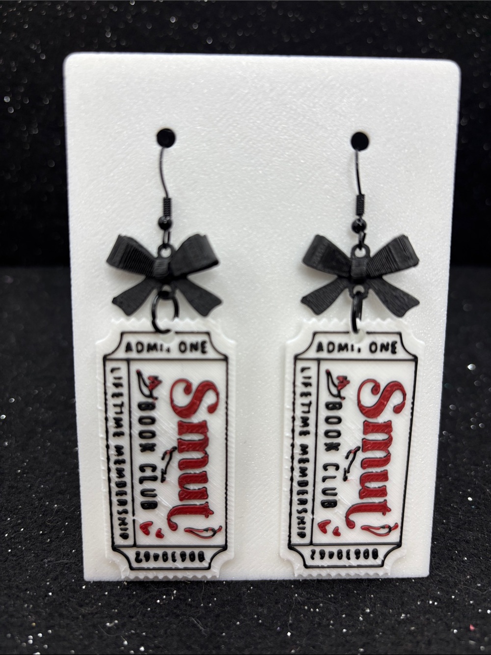 Smut Book Club Ticket Earrings with Bow